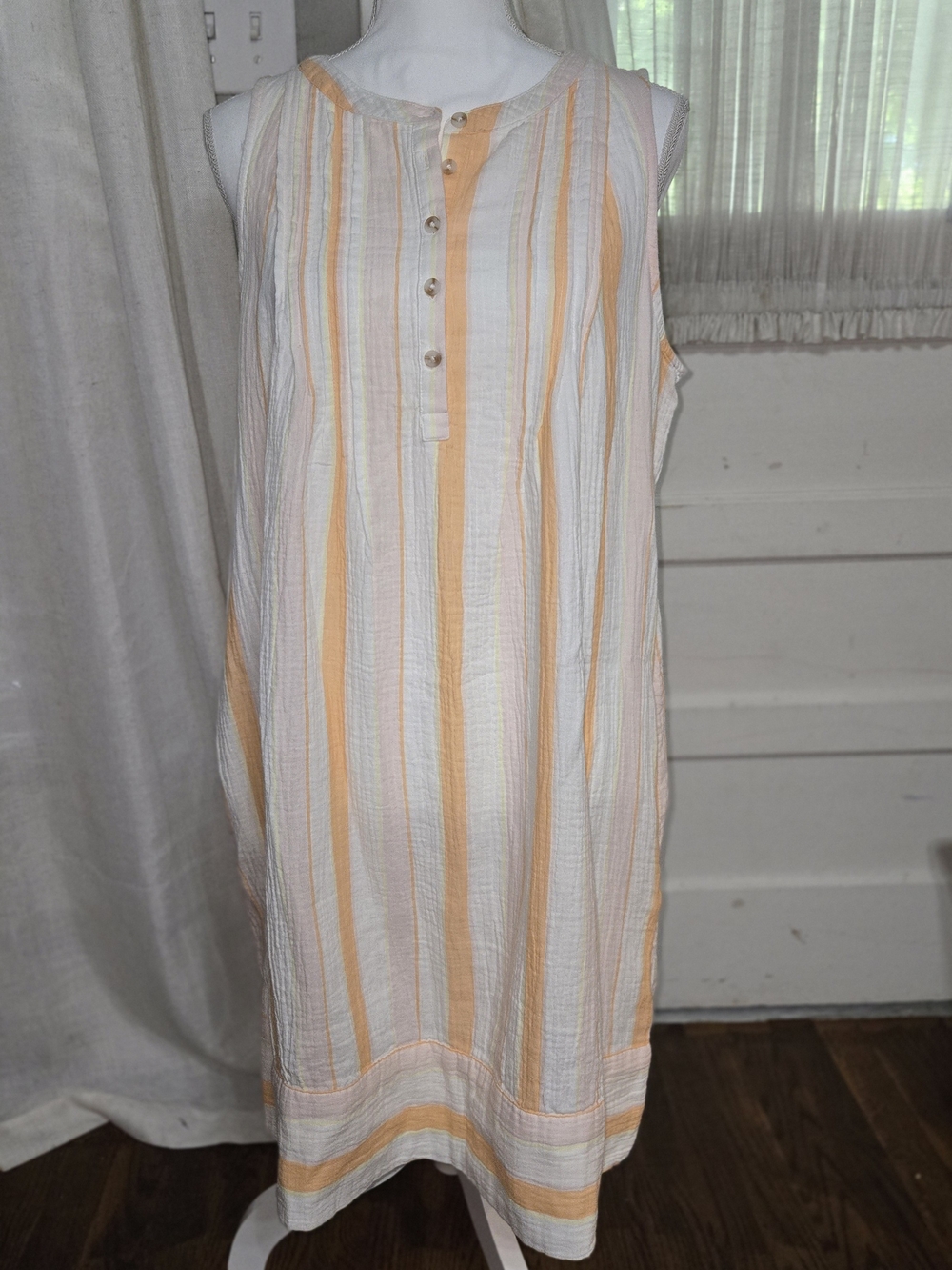 Wonderly Sleeveless Midi Dress in Pale Yellow and White Stripes